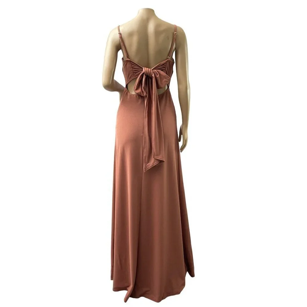 Birdy Grey Benny Crepe Maxi Formal Bridesmaid‎ Dress Cut Out Desert Rose S NWT